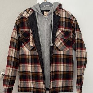 RedHead Plaid Hooded Flannel Jacket in Black, Brown, Tan & Red